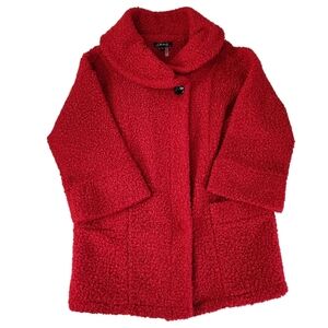 CHARLIE B red shag textured oversized teddy cocoon boucle jacket small (NWOT)